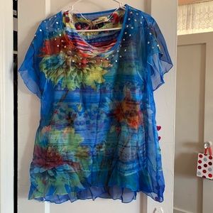 Jessica Studded Printed Top in Royal